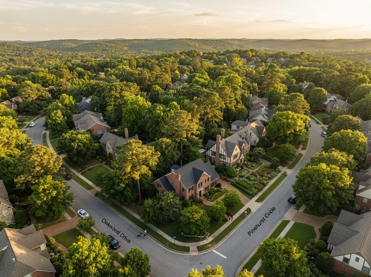 Aerial view of the Sacramento, CA service area with mature residential tree canopy